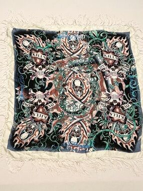 VTG Ed Hardy Christian Audigier Love Kills Slowly Fringe Silk Scarf Shawl